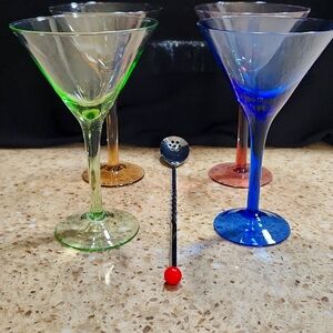 Vintage Multi Colored Martini Glass With Stir Spoon